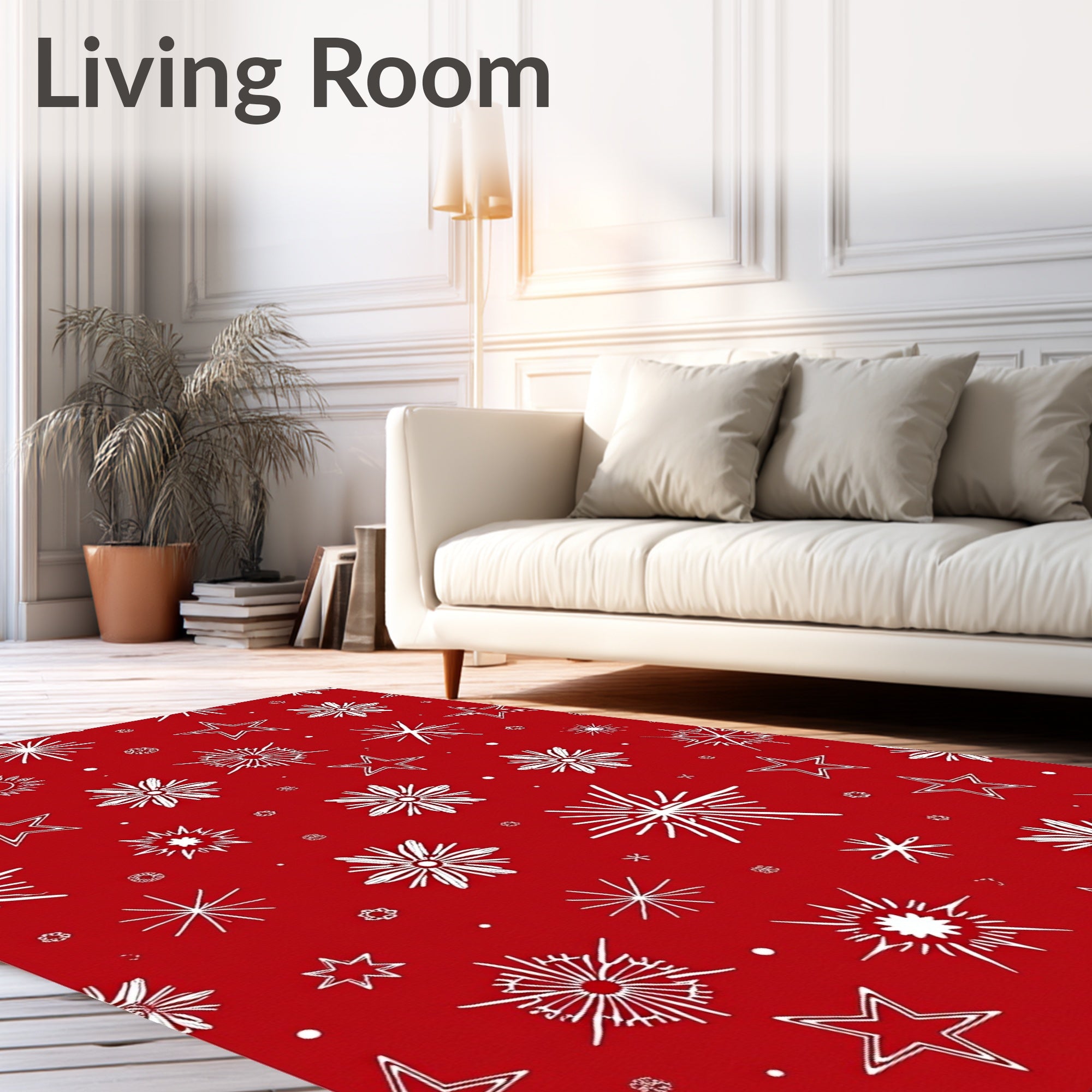Crimson White Starburst Snowflake Medley Rug