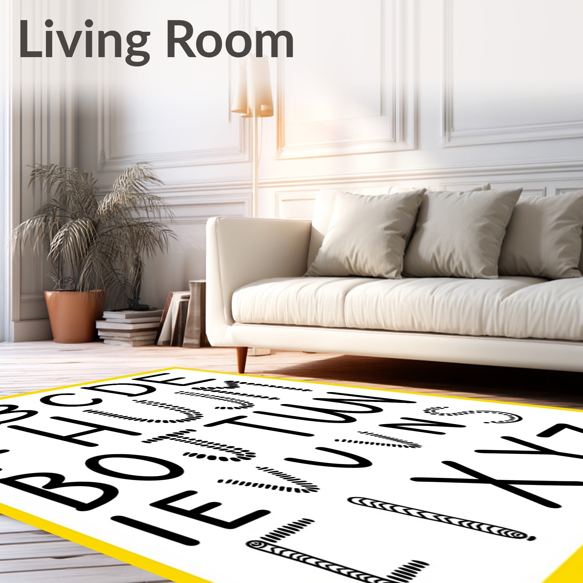 Textured Alphabet Black Graphic Rug