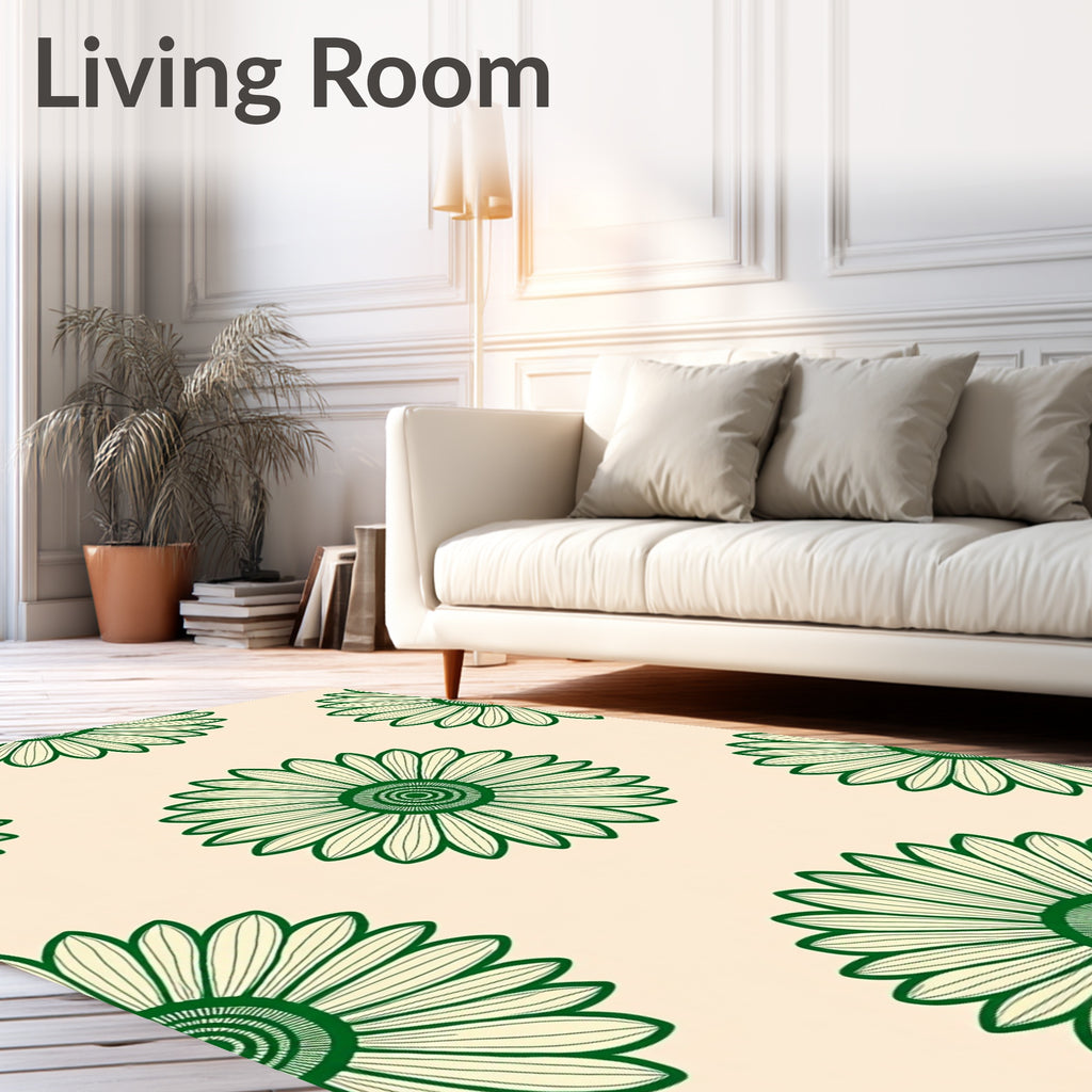 Verdant Green Daisy Blossom Repeater Rug