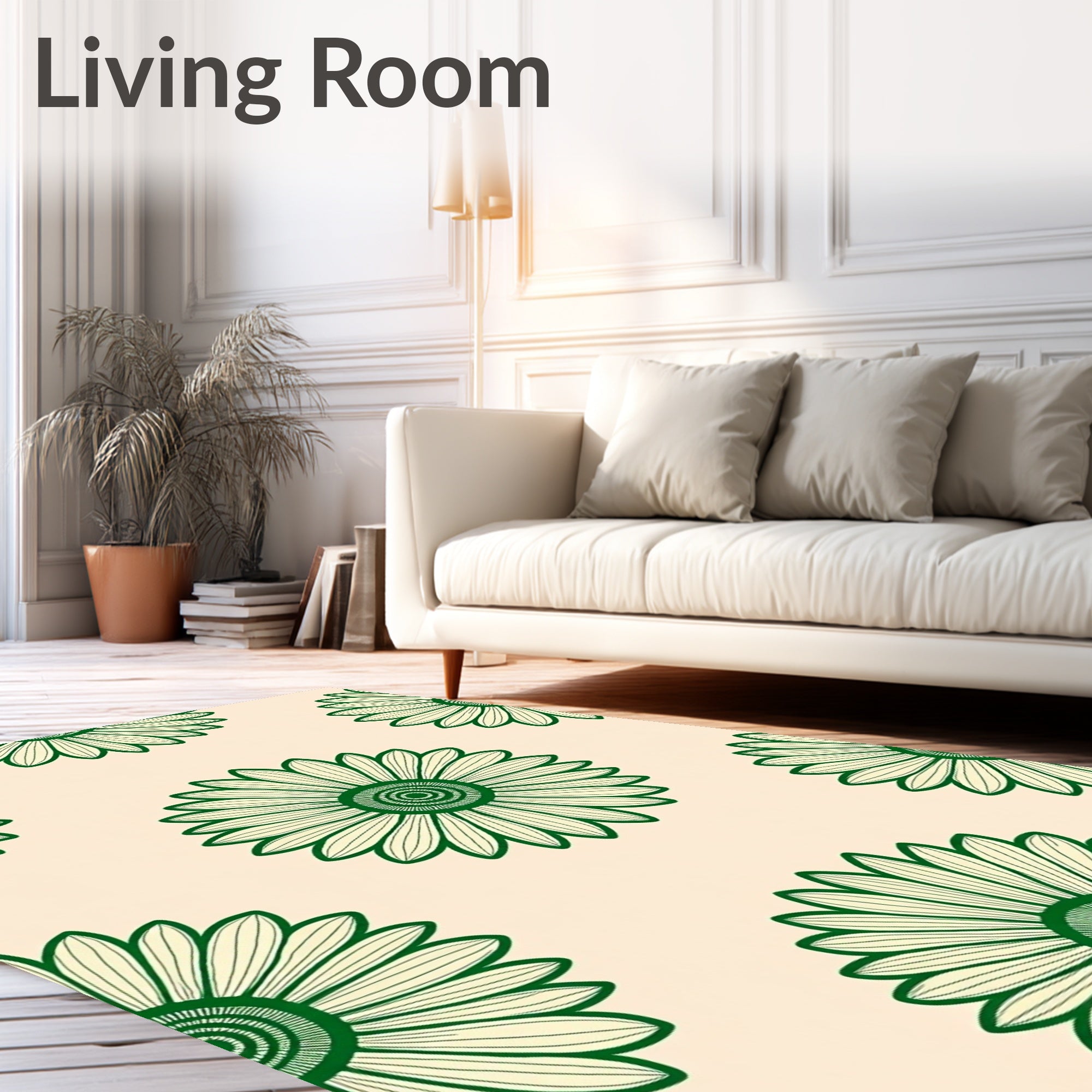 Verdant Green Daisy Blossom Repeater Rug