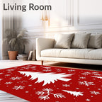 White Christmas Tree Snowflakes Red Rug
