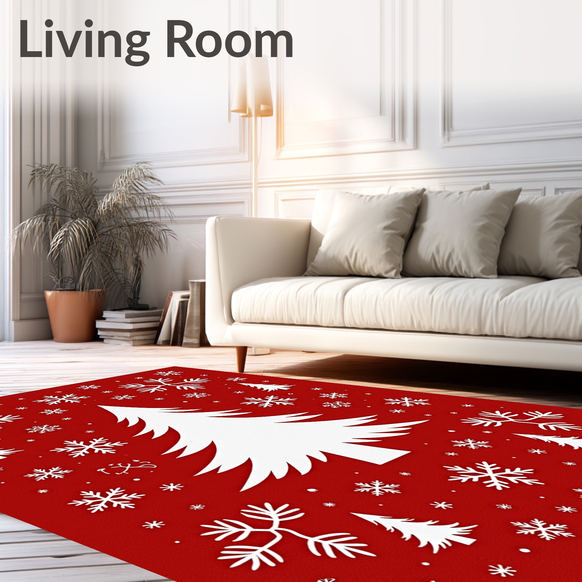 White Christmas Tree Snowflakes Red Rug