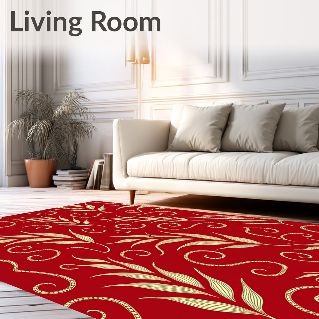 Crimson Vine Swirl Floral Rug