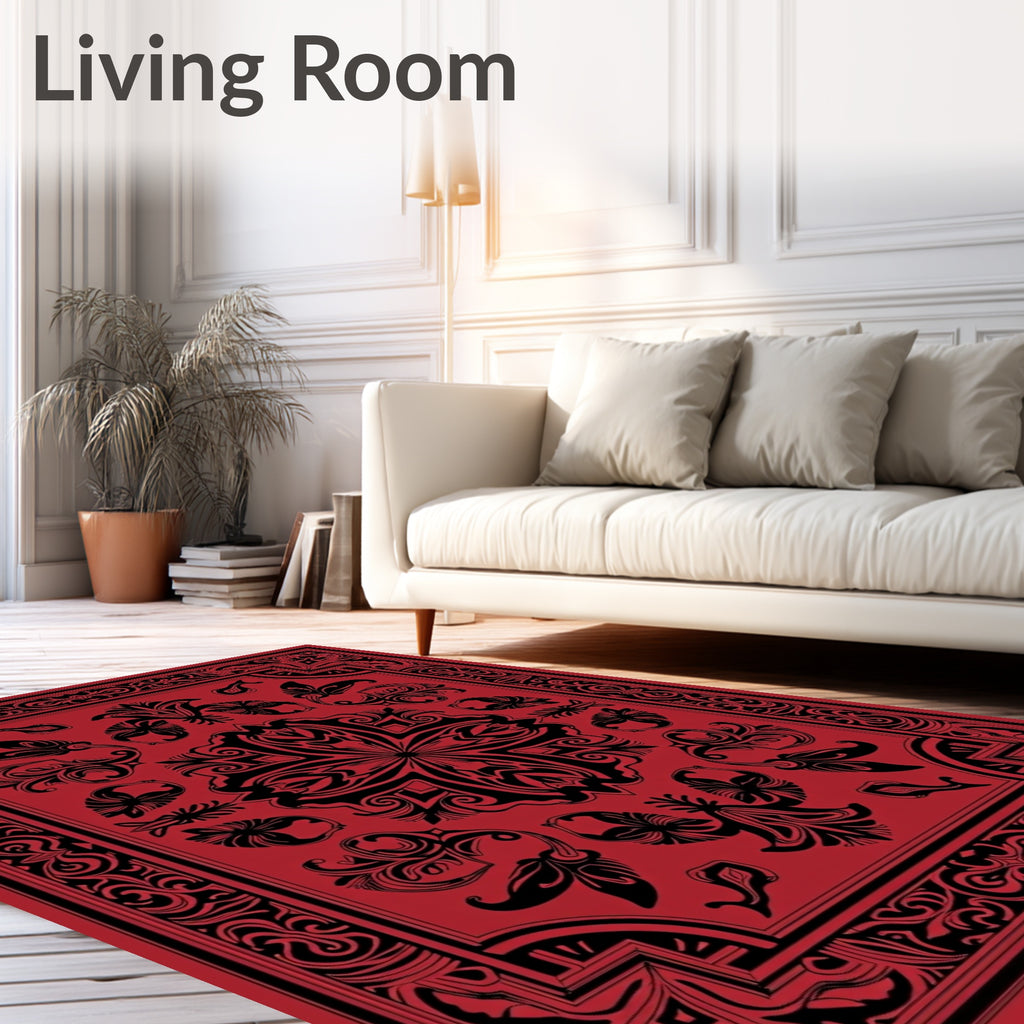 Crimson Black Ornate Floral Medallion Rug