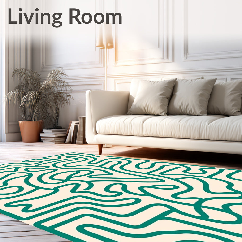 Creme Green Labyrinth Maze Rug