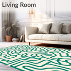 Creme Green Labyrinth Maze Rug
