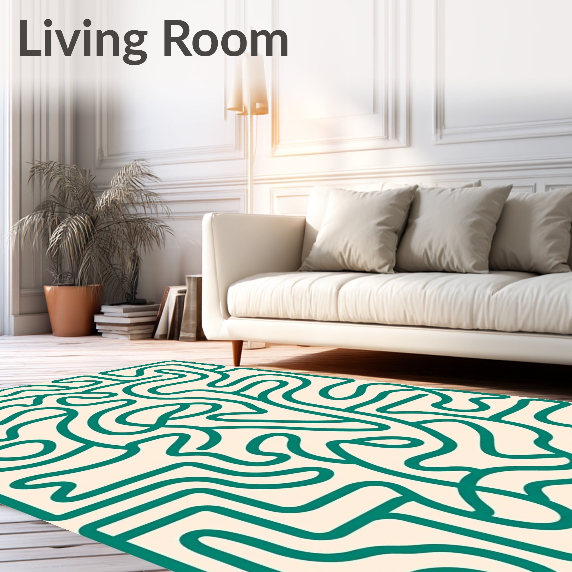 Creme Green Labyrinth Maze Rug
