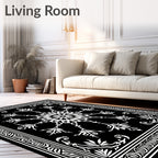 Black White Ornate Floral Mandala Rug
