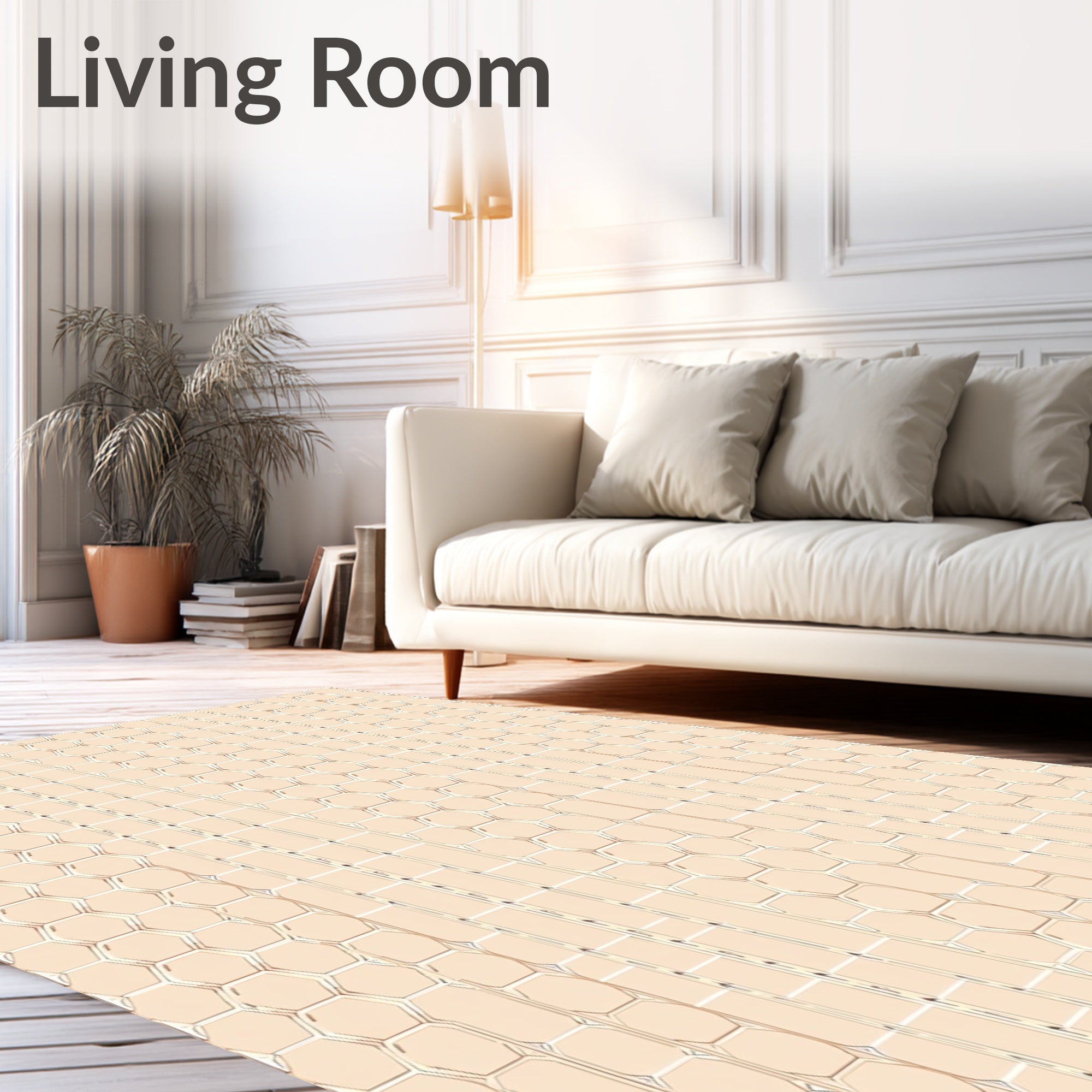 Subtle Peach Honeycomb Grid Rug