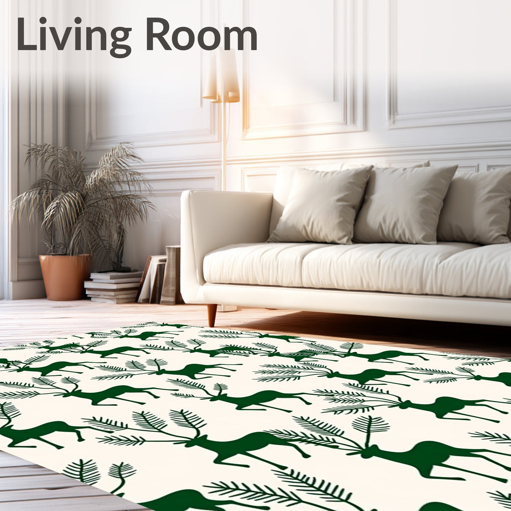 Forest Green Silhouette Deer with Pine Branch Antlers Rug