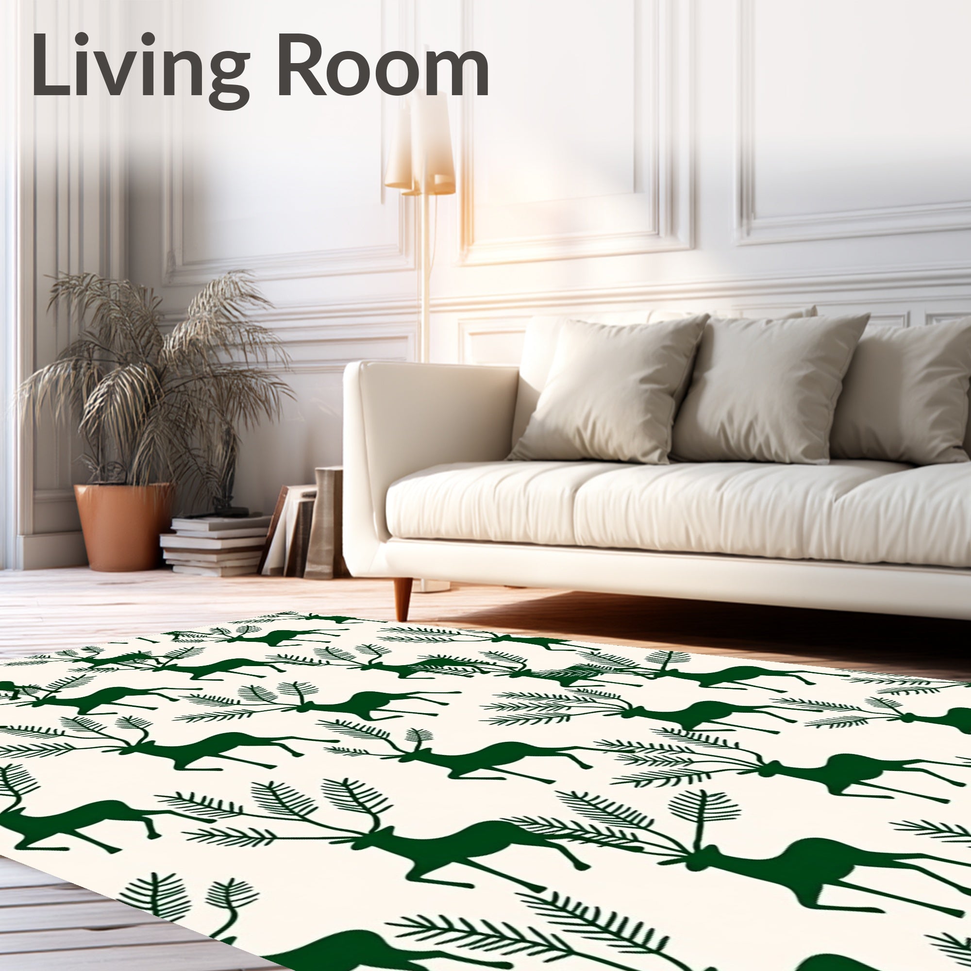 Forest Green Silhouette Deer with Pine Branch Antlers Rug