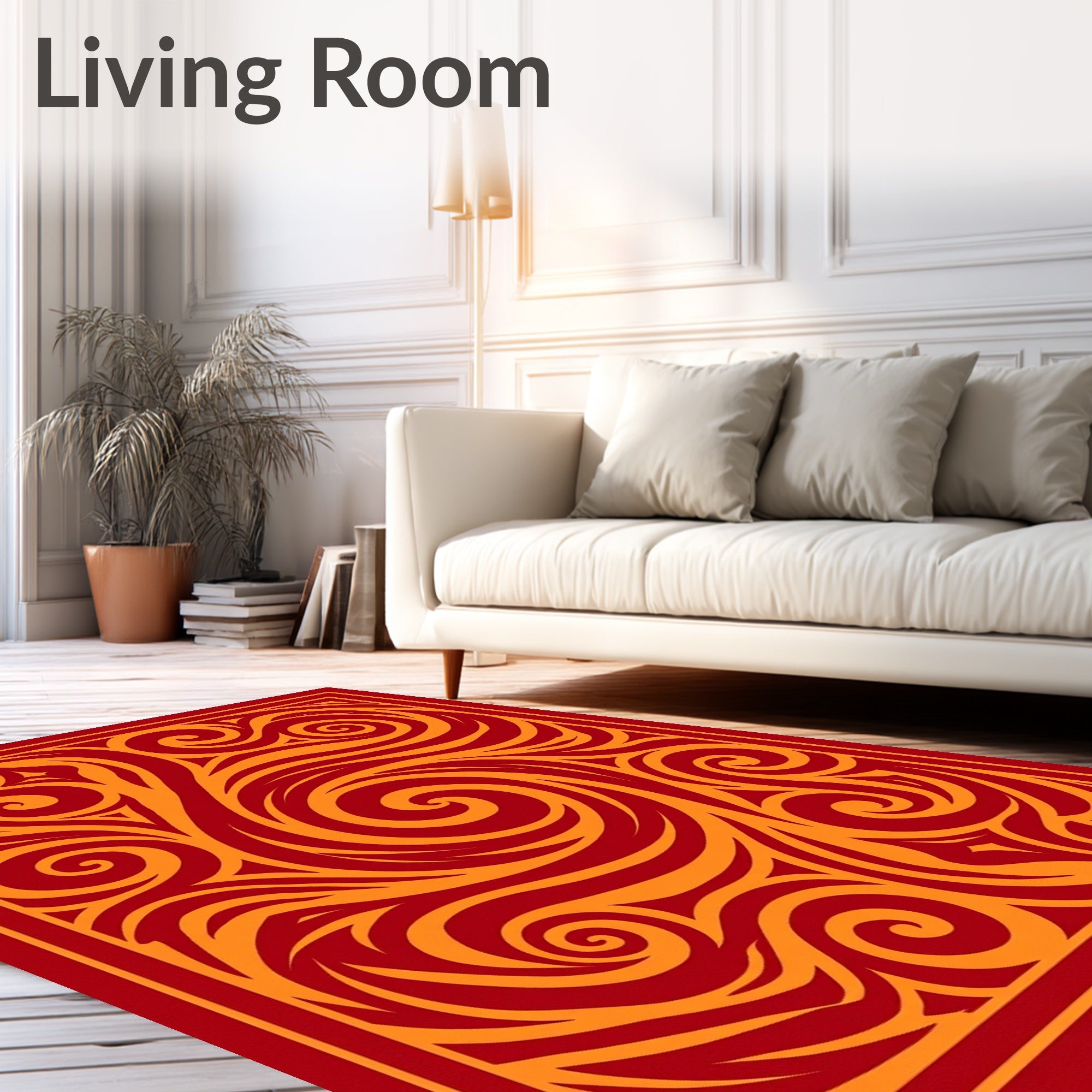 Crimson and Gold Swirling Abstract Rug