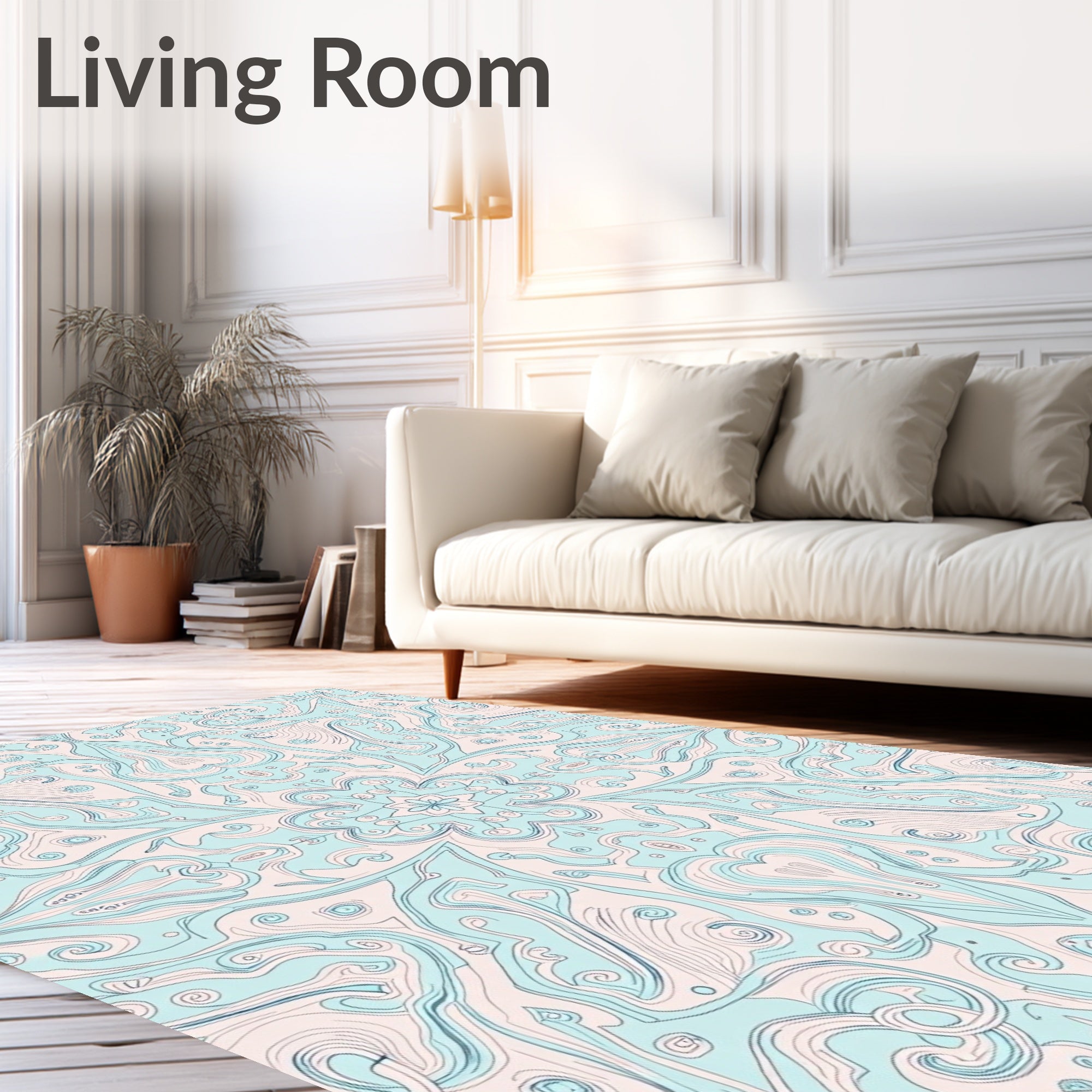 Pale Blue Pastel Swirl Mandala Rug