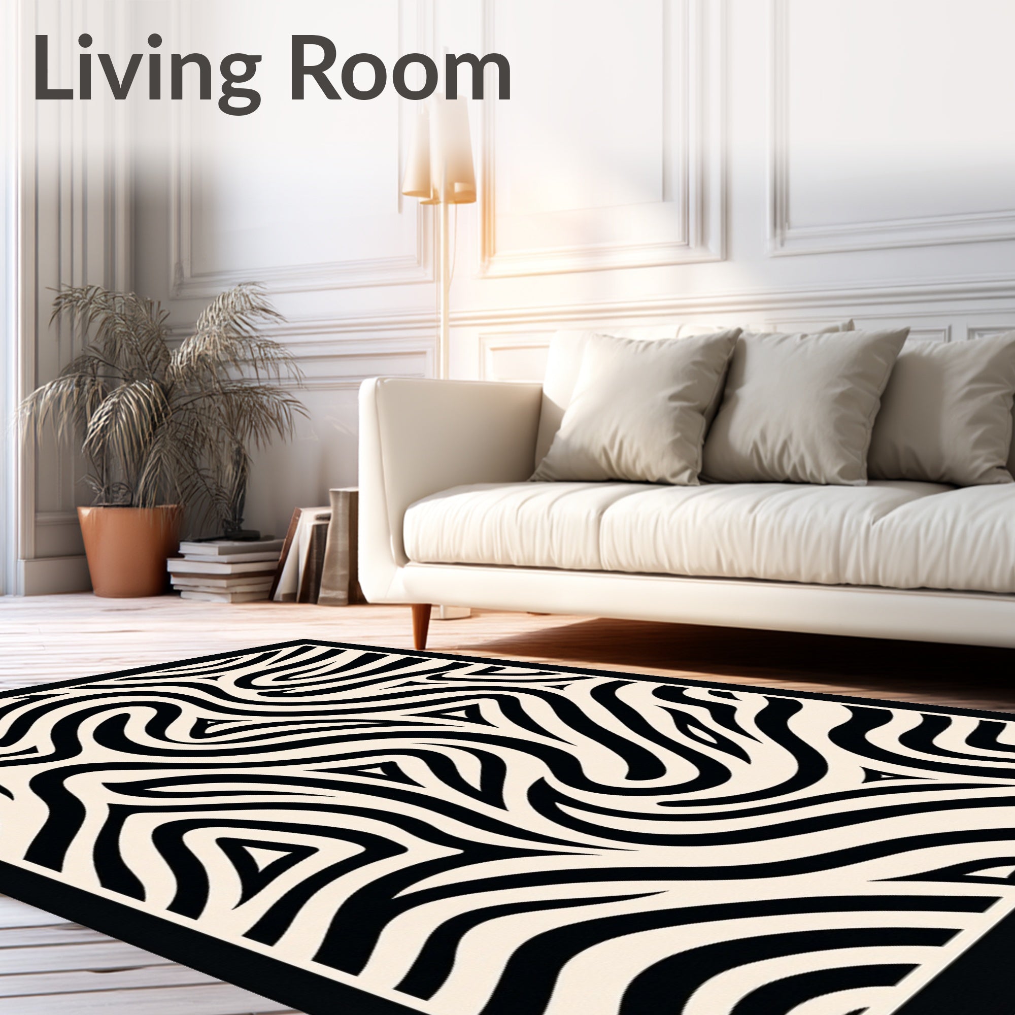 Bold Black Swirling Zebra Stripe Rug