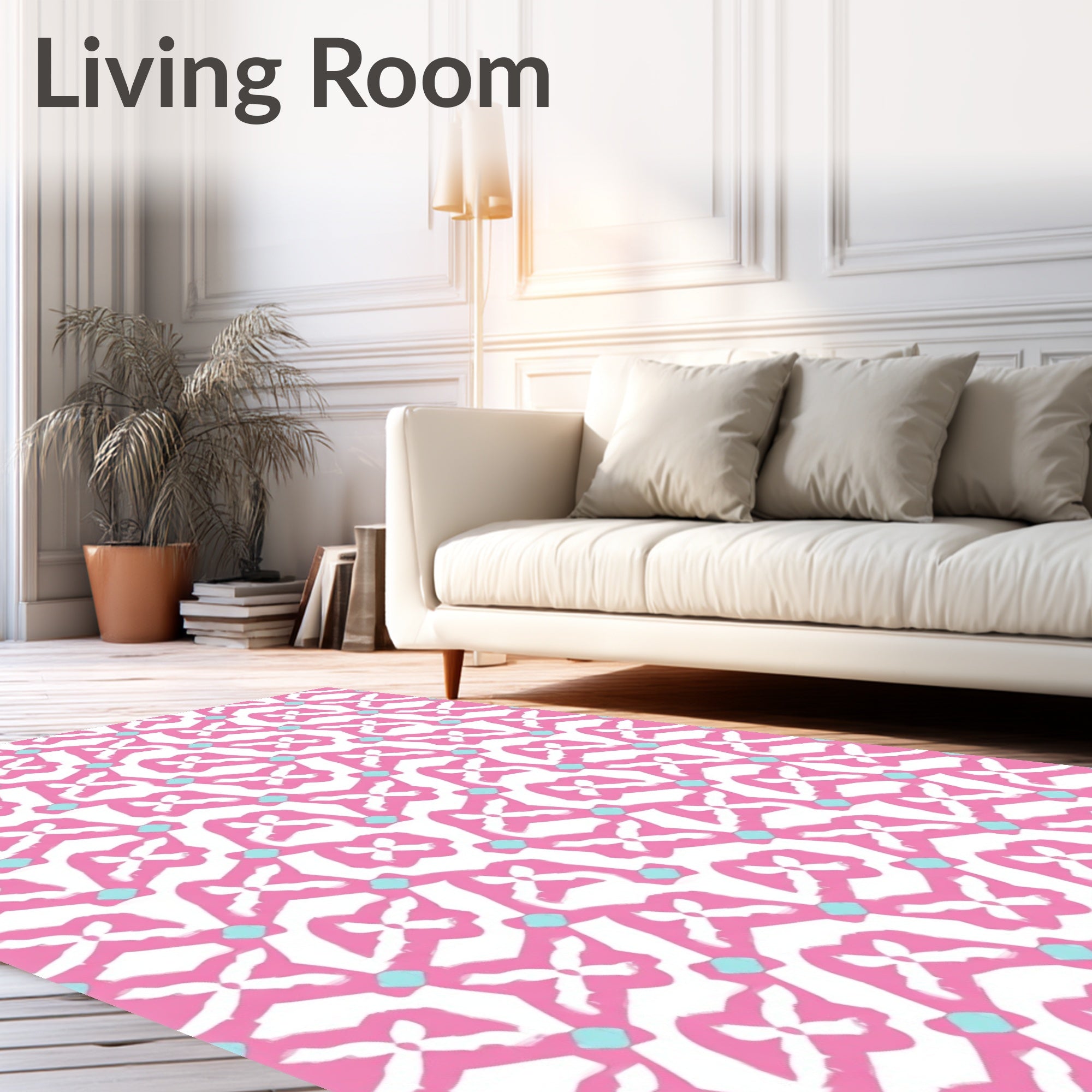 Pink Aqua Abstract Butterfly Medallion Rug