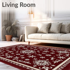 Burgundy White Floral Snowflake Medallion Rug
