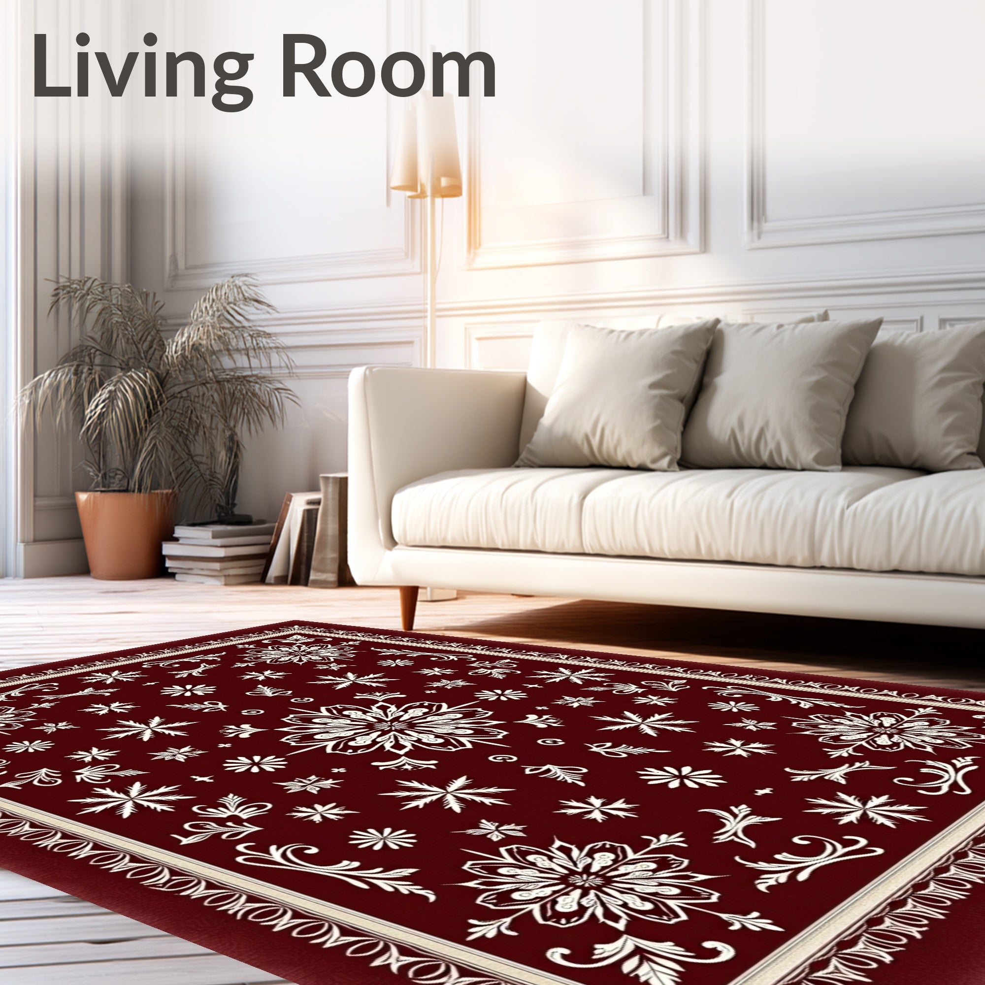 Burgundy White Floral Snowflake Medallion Rug