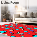 Red Blue Green Star Christmas Trees Rug