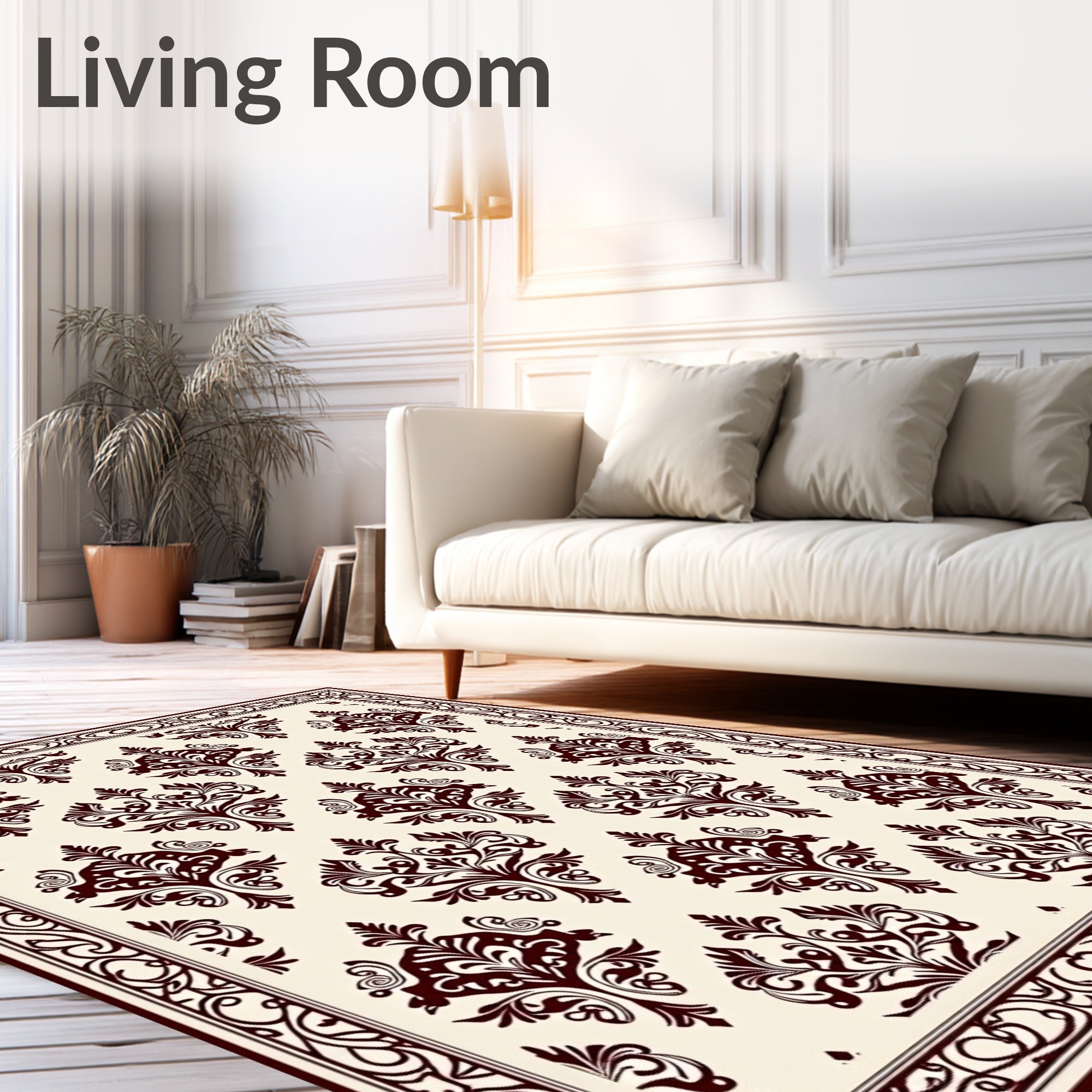 Deep Red Classic Floral Damask Rug