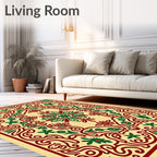 Crimson Green Floral Curvilinear Frame Rug