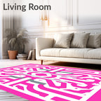 Bold Pink Geometric Circuit Maze Rug