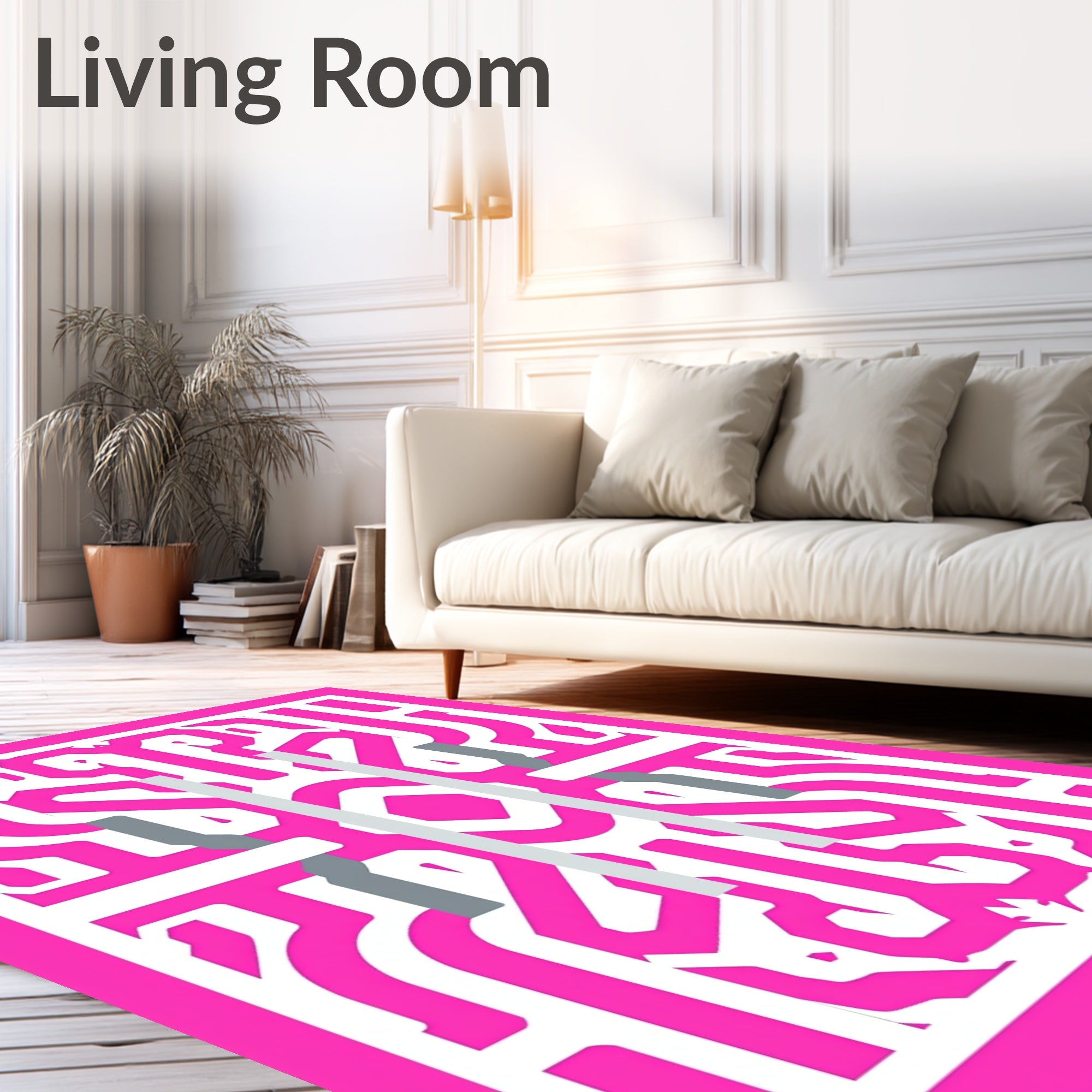 Bold Pink Geometric Circuit Maze Rug