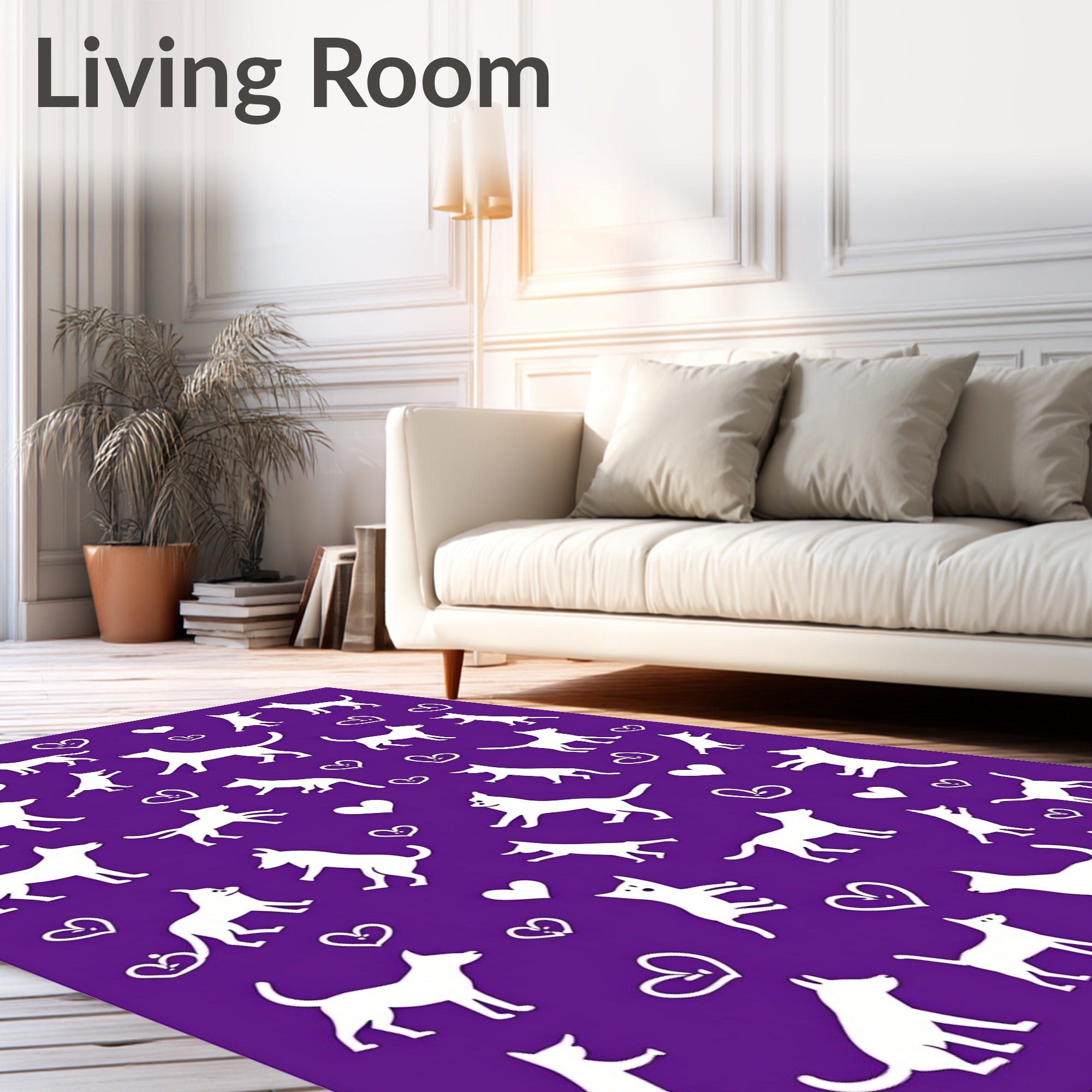Playful White Dogs Hearts Amethyst Rug