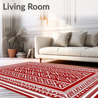 Crisp Red White Geometric Ancestral Rug