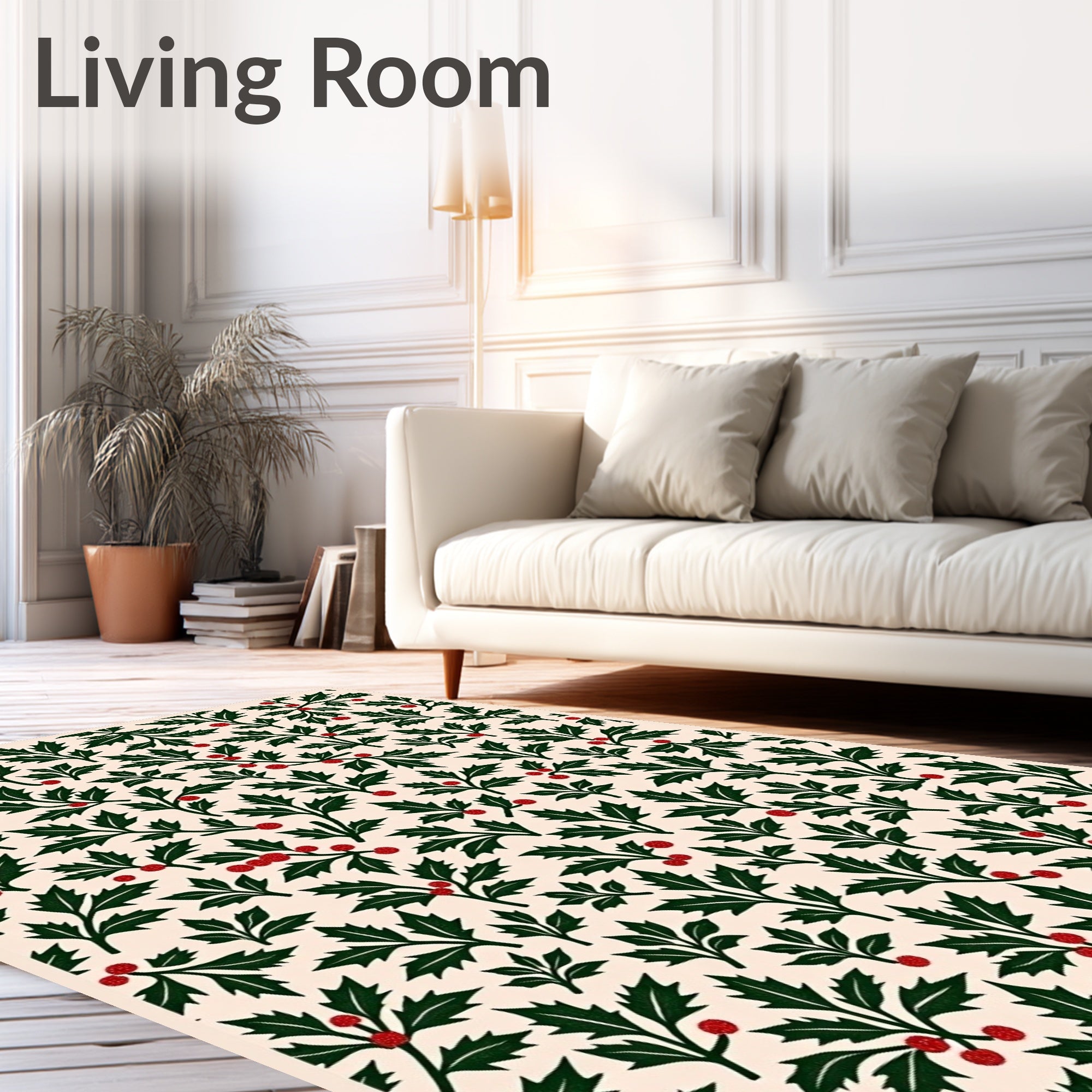 Festive Holly Berry Garland Pattern Rug