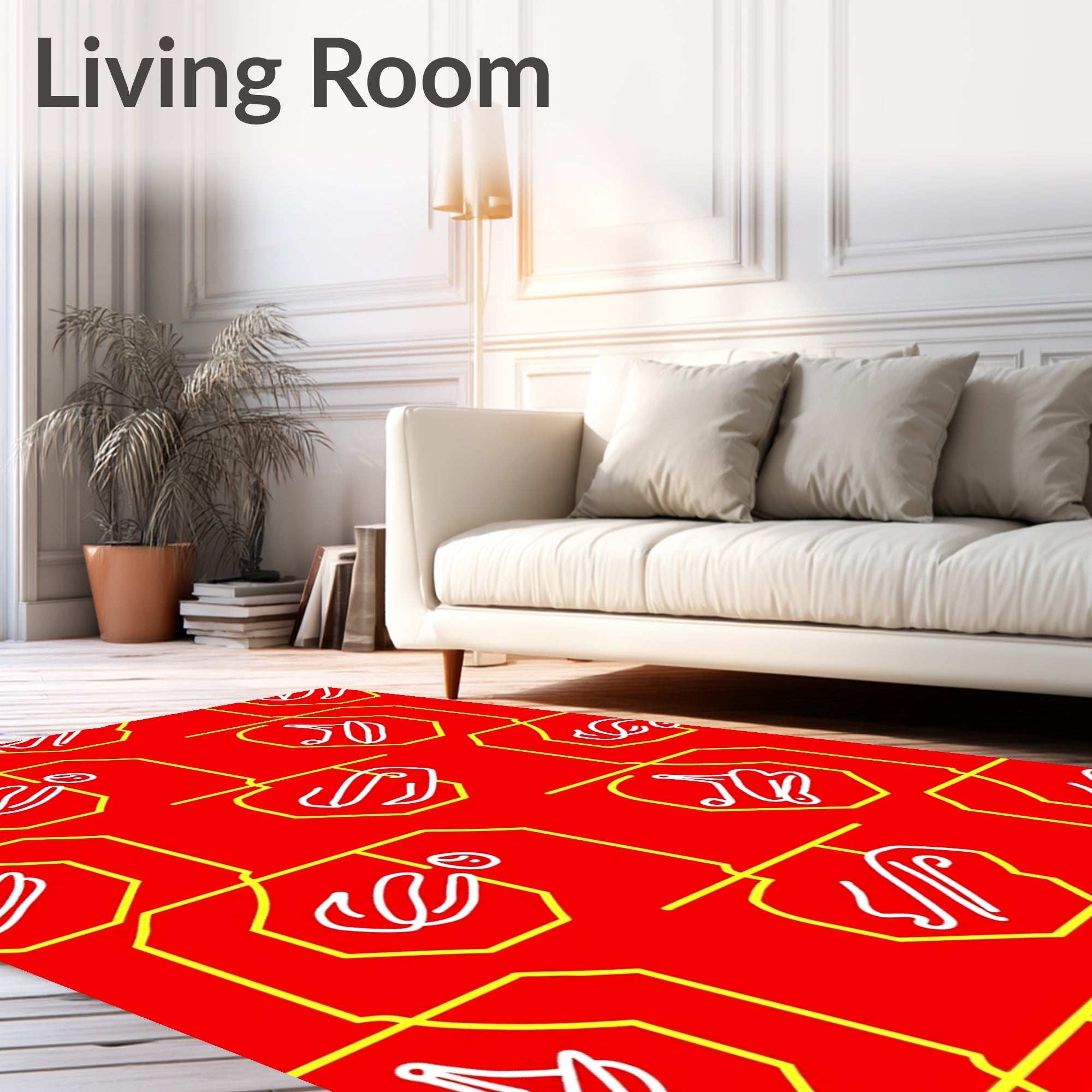 Red Yellow Octagon Abstract Swirl Rug