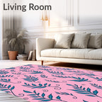 Teal Leafy Branches on Pink Rug