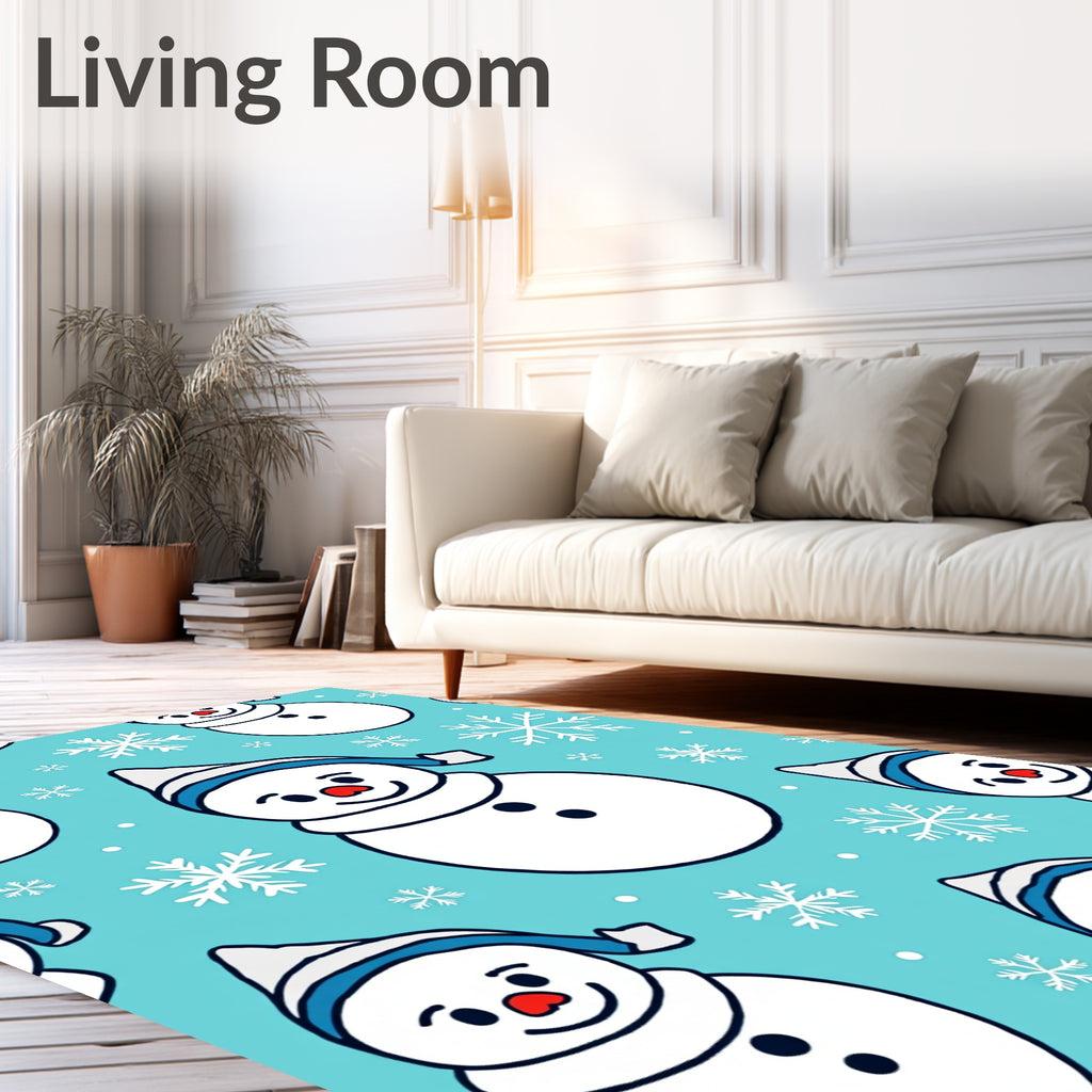 Cute Snowman Snowflakes Winter Scene Rug