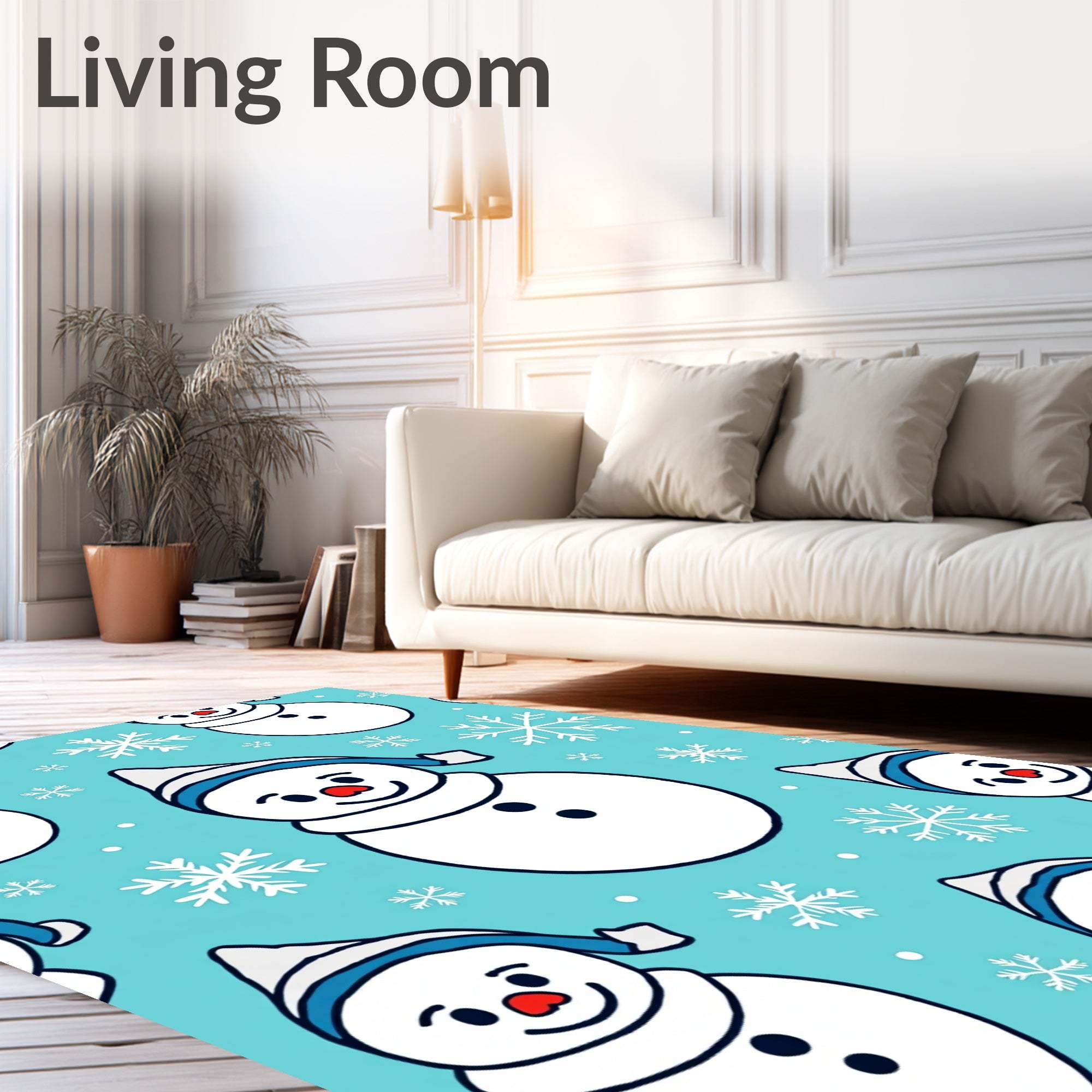 Cute Snowman Snowflakes Winter Scene Rug