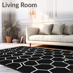 Black White Hexagonal Geometric Abstract Rug