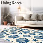 Navy Blue Seashell Starfish Beach Rug
