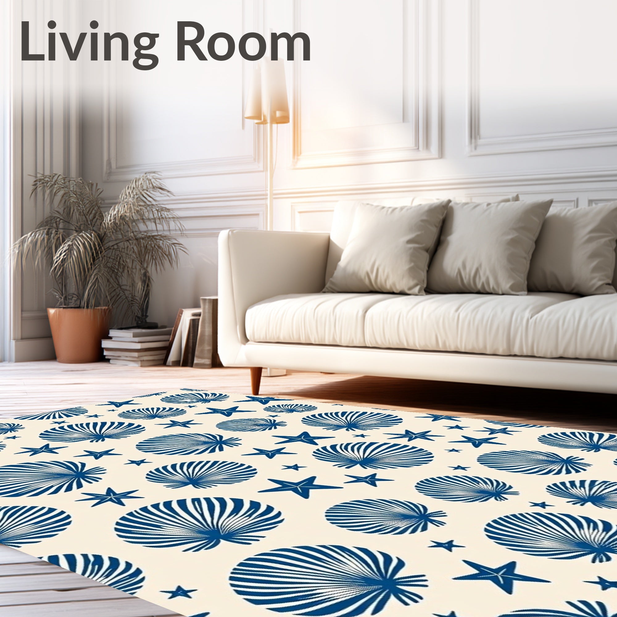 Navy Blue Seashell Starfish Beach Rug