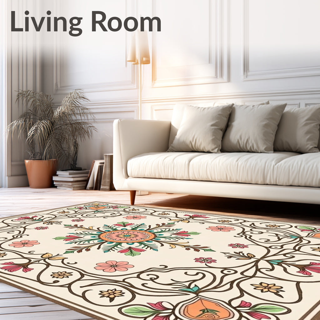Art Nouveau Floral Coral and Teal Rug
