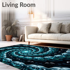 Aqua Spiral Fractal Bloom Rug