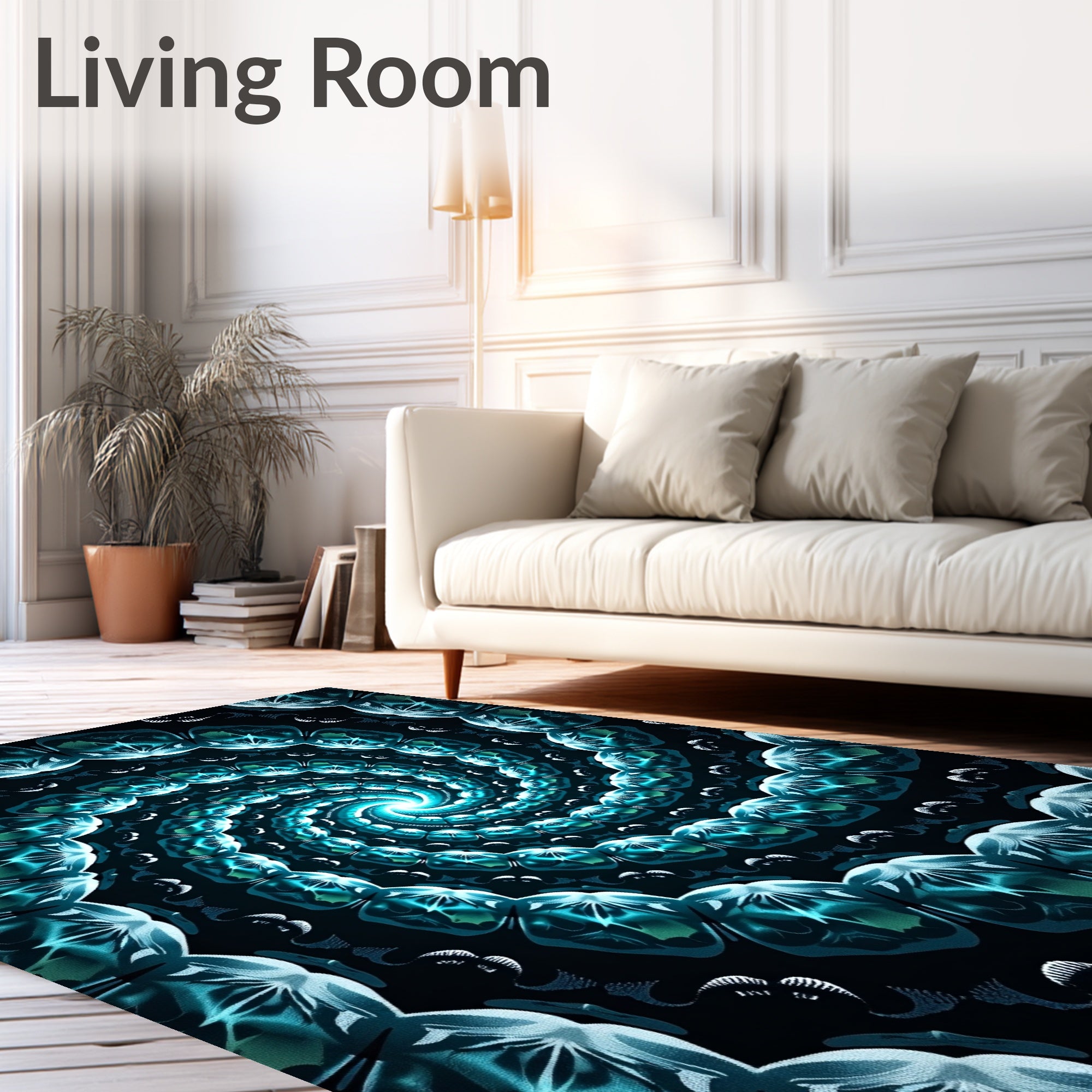 Aqua Spiral Fractal Bloom Rug