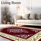 Burgundy Ivory Gold Damask Medallion Rug