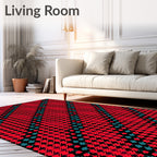 Black Red Teal Houndstooth Checkered Rug