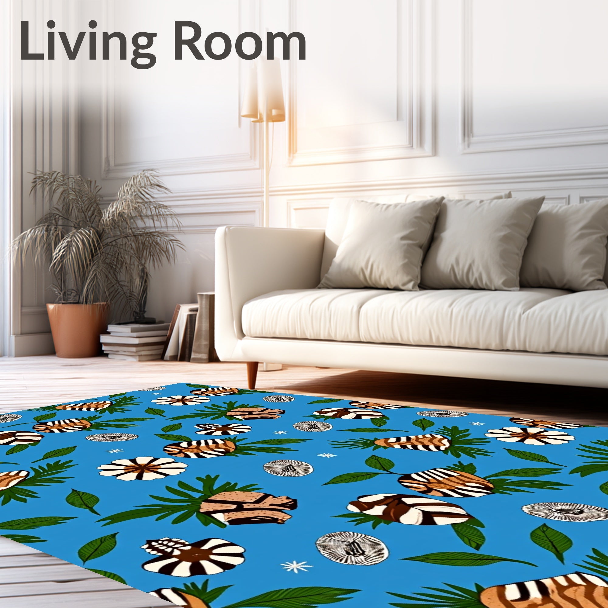 Tropical Zebra Print Botanical Arrangement Rug