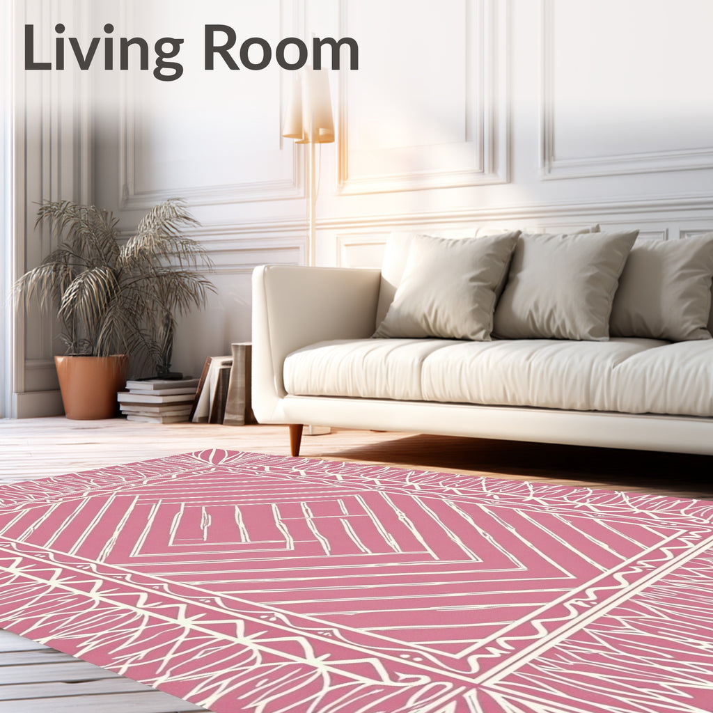 Pink Diamond Geometric Vine Border Rug