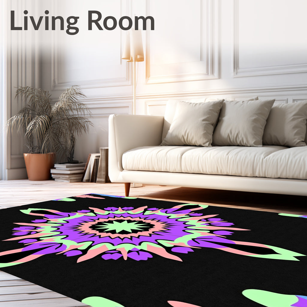 Pastel Mandala Starburst Black Rug