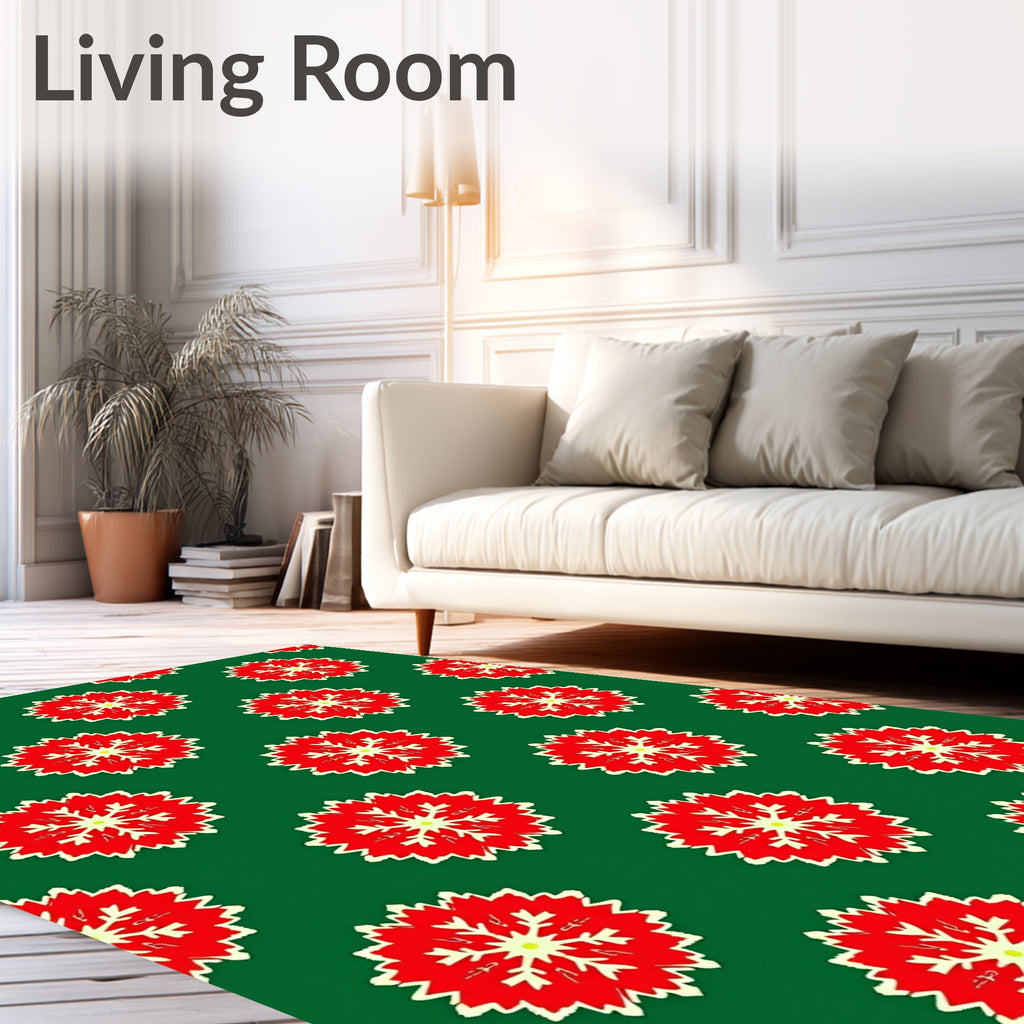Crimson Red Snowflake Garland Rug
