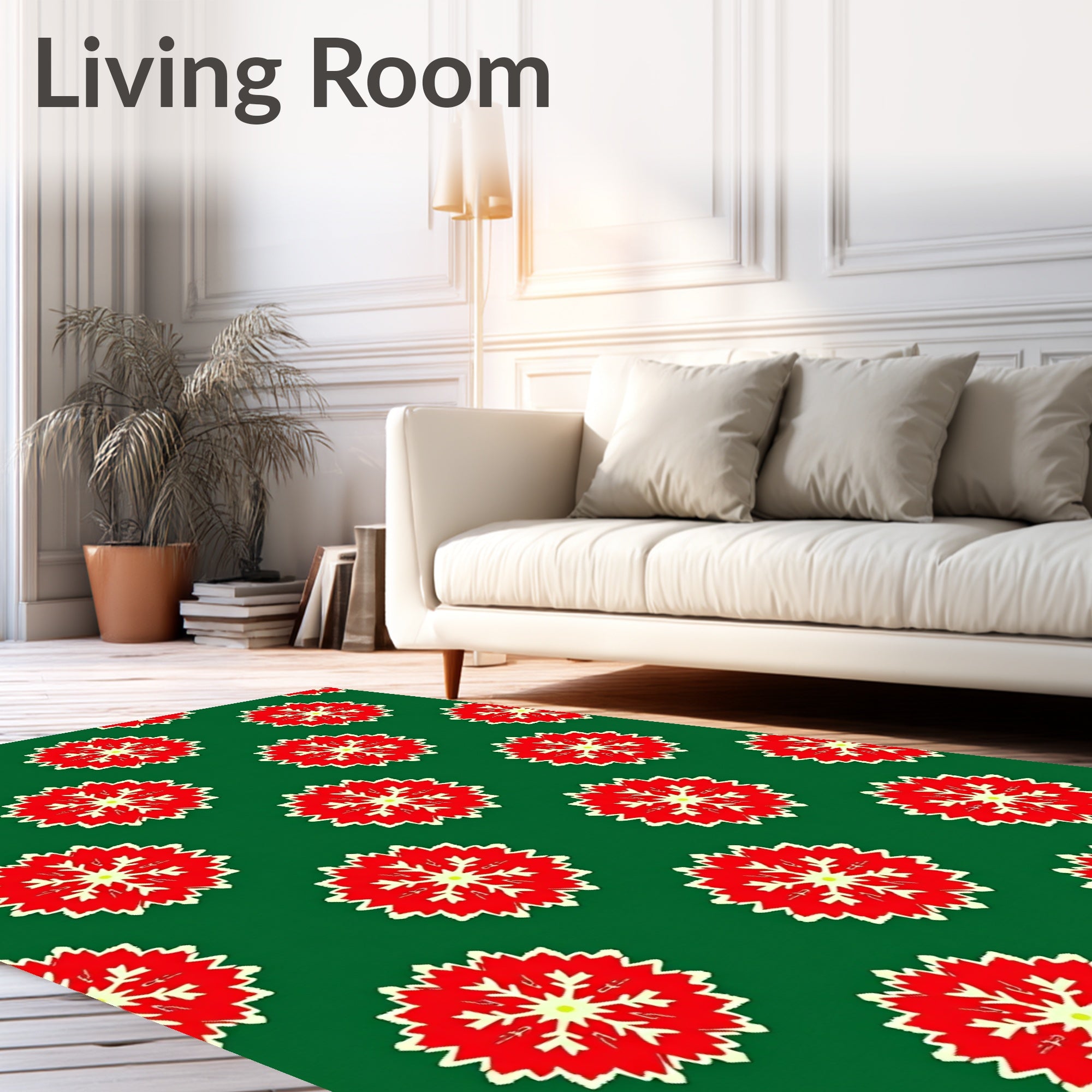 Crimson Red Snowflake Garland Rug