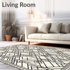 Cream Black Geometric Art Deco Rug