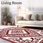 Deep Red Vine Medallion Layout Rug