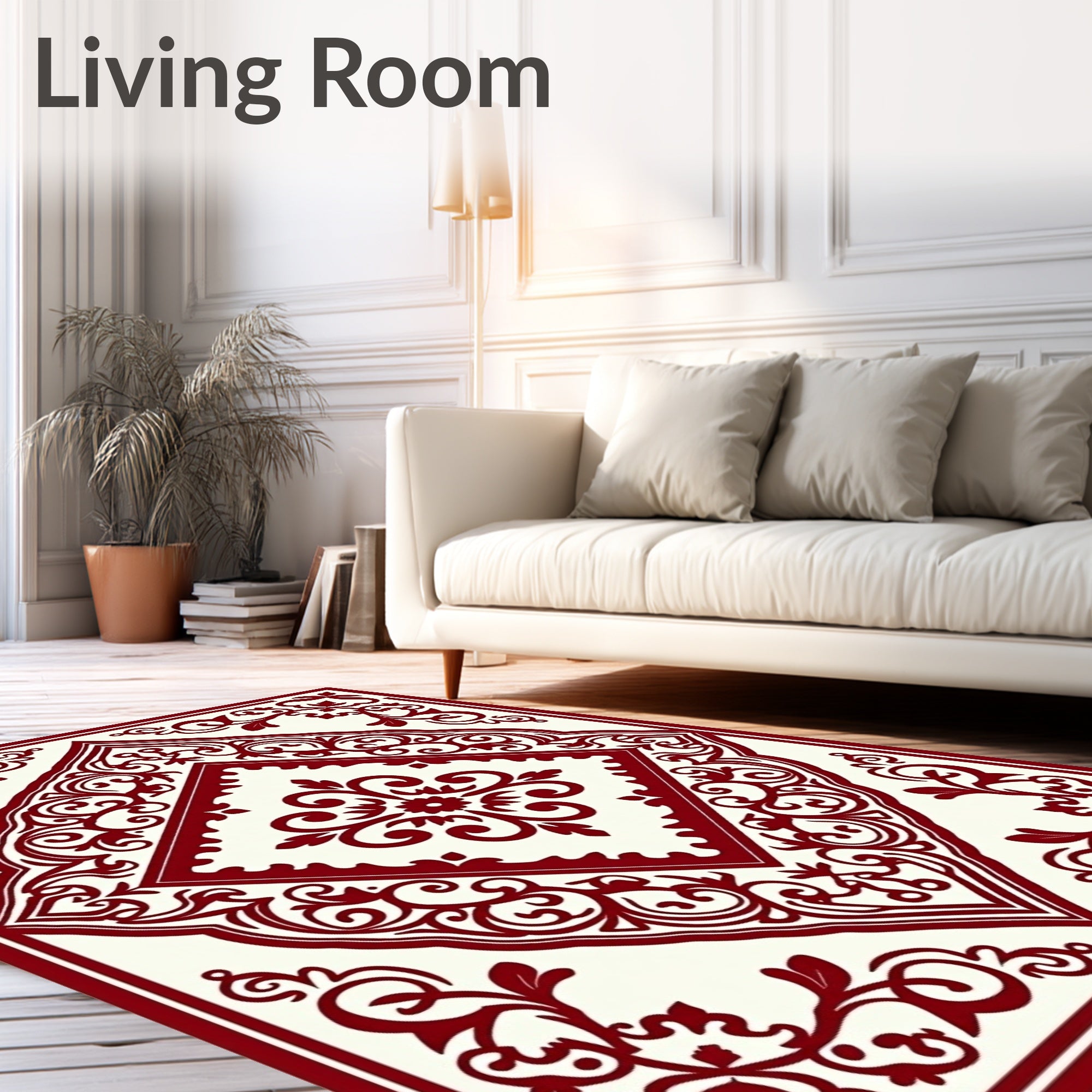 Deep Red Vine Medallion Layout Rug