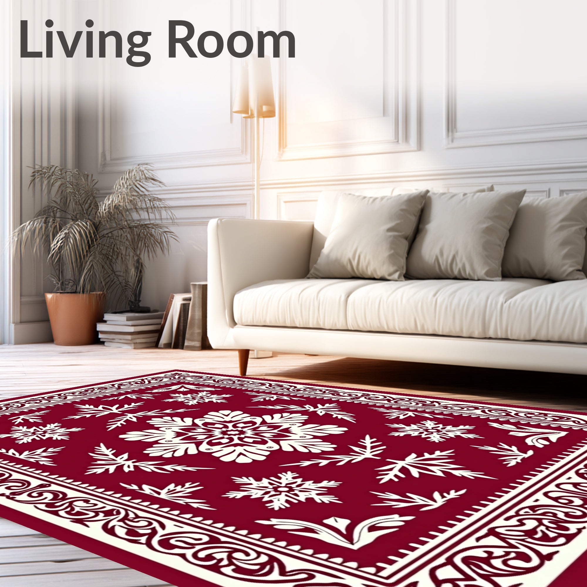Crimson White Snowflake Flourish Rug